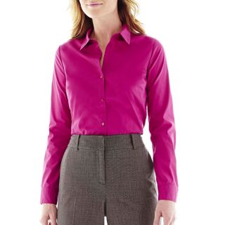 Worthington Essential Long Sleeve Button Front Shirt   Tall, Pink