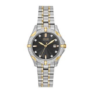 Citizen Eco Drive Womens Two Tone Stainless Steel Diamond Accent Watch