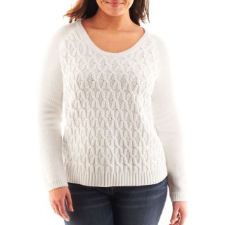 LIZ CLAIBORNE Long Sleeve Cable Sweater   Plus, White