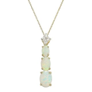 10K Yellow Gold Lab Created Opal & White Sapphire 3 Stone Linear Pendant, Womens
