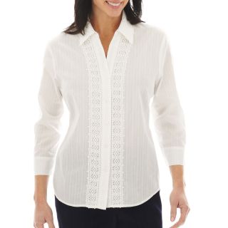Alfred Dunner Greenwich Circle 3/4 Sleeve Lace Trim Shirt, White