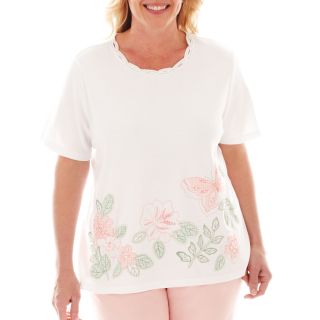 Alfred Dunner Garden District Butterfly Floral Border Top   Plus