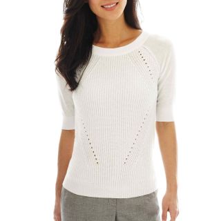 Worthington Mixed Texture Crewneck Sweater, White, Womens