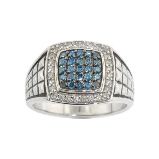 Mens CT. T.W. White & Color Enhanced Blue Diamond Ring