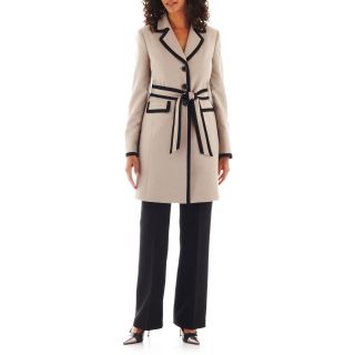 Lesuit Le Suit 3 Button Trimmed Coat with Pants, Summer Straw/blk, Womens