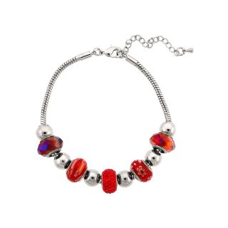 Bridge Jewelry Silver Plated Red Glass Bead Bracelet