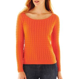 Scoopneck Cable Sweater   Petite, Orange, Womens