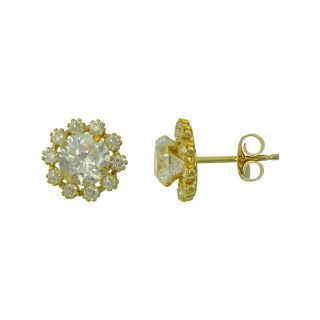 Cluster Flower Cubic Zirconia Stud Earrings 14K Gold, Womens