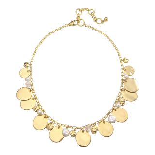 PALOMA & ELLIE Gold Tone Disc & Simulated Pearl Bib Necklace, Womens