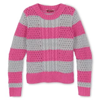ARIZONA Mixed Stitch Striped Sweater   Girls 6 16 and Plus, Carmine Rose Strip,