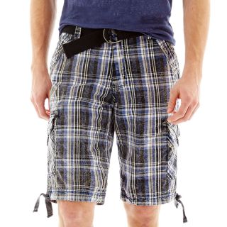 Chalc Plaid Cargo Shorts, Blue, Mens