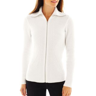 LIZ CLAIBORNE Long Sleeve Zip Front Cardigan Sweater, White, Womens