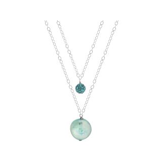 Bridge Jewelry Blue Cultured Freshwater Coin Pearl 2 Row Drop Necklace