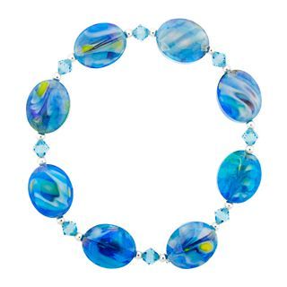 Bridge Jewelry Faceted Blue Oval Glass Stretch Bracelet