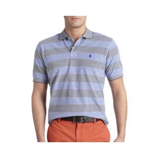 Izod Short Sleeve Rugby Striped Polo Shirt, Blue, Mens