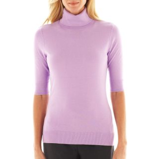 LIZ CLAIBORNE Elbow Sleeve Turtleneck Sweater, Cream, Womens
