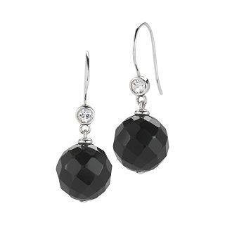ONLINE ONLY   Onyx & White Topaz Faceted Drop Earrings, White, Womens