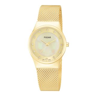 Pulsar Womens Gold Tone Crystal Accent Mesh Watch