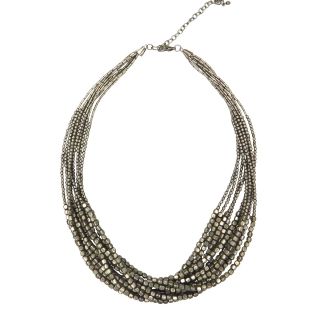 MIXIT Silver Tone 10 Row Bead Necklace, Gray