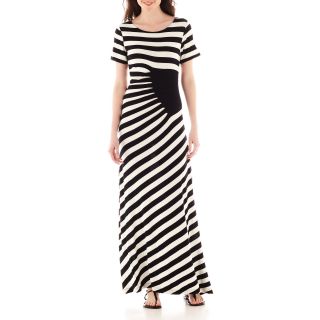Trulli Short Sleeve Striped Maxi Dress, Black/White