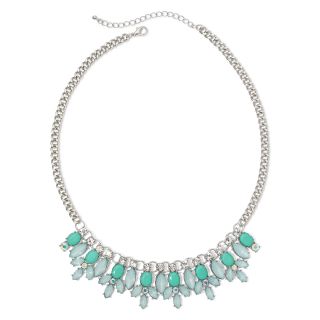 MIXIT Silver Tone Mint Marquise Statement Necklace, Green