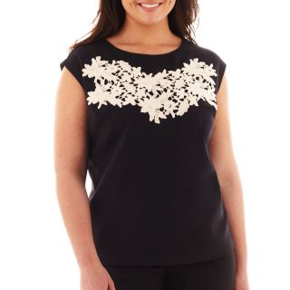 Worthington Lace Bib Woven Top   Plus, Black