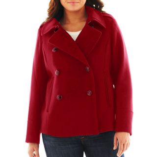 Wool Blend Pea Coat   Plus, Red, Womens