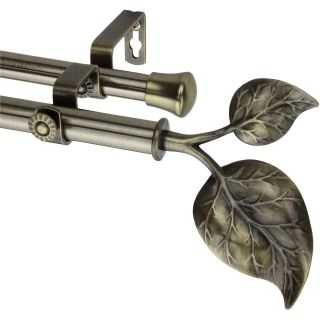 ROD DESYNE Double Curtain Rod With Ivy Finials, Antique Brass
