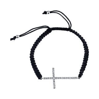 Bridge Jewelry Footnotes Too Pure Silver Plated Cross Bracelet Black Cord
