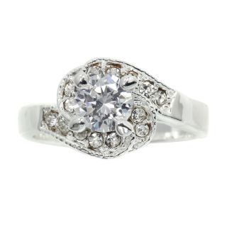 Bridge Jewelry Pure Silver Plated Cubic Zirconia & Crystal Engagement Ring