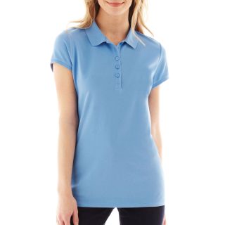 LIZ CLAIBORNE Short Sleeve Polo Shirt   Petite, Blue/Silver