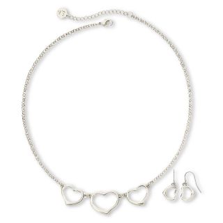 LIZ CLAIBORNE Silver Tone Triple Heart Necklace & Earrings Boxed Set