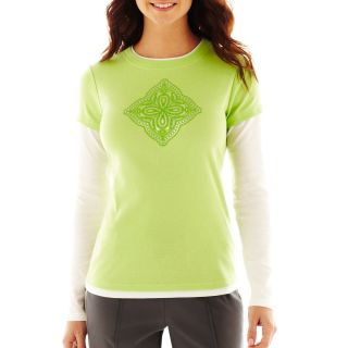 Made For Life Long Sleeve Layered Tee   Tall, Green/White, Womens