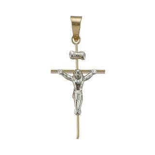 14K Gold Two Tone Crucifix Pendant, Womens