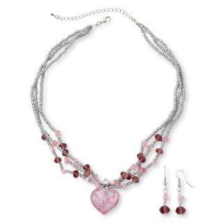 Pink Swirl Glass Heart Pendant & Bead Drop Earrings Boxed Set