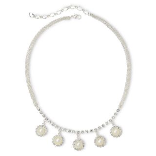 Vieste Silver Tone Simulated Opal and Rhinestone Necklace, White