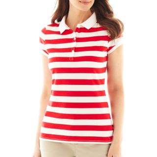 LIZ CLAIBORNE Short Sleeve Polo Shirt   Petite, Red