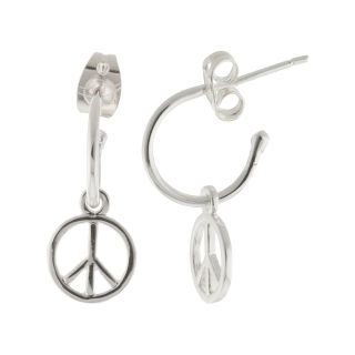 Bridge Jewelry Silver Plated Peace Sign Charm Hoop Earrings