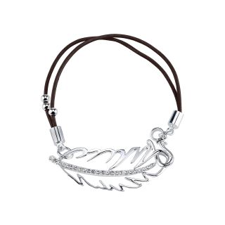 Bridge Jewelry Silver Plated Feather Black Leather Bracelet