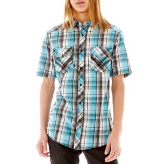 Chalc Short Sleeve Plaid Woven Shirt, Turq Plaid Woven, Mens