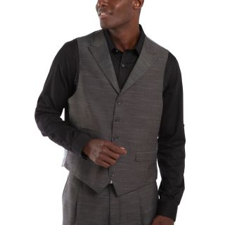 Steve Harvey 5 Button Linen Look Vest, Black, Mens