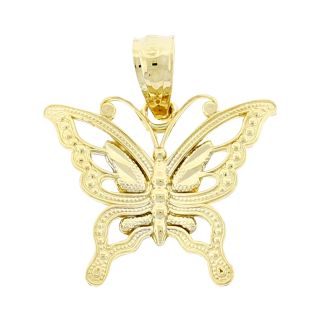 10K Two Tone Gold Butterfly Pendant, Yellow/White, Womens