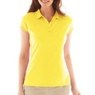 LIZ CLAIBORNE Short Sleeve Polo Shirt   Petite, Lemon Zest