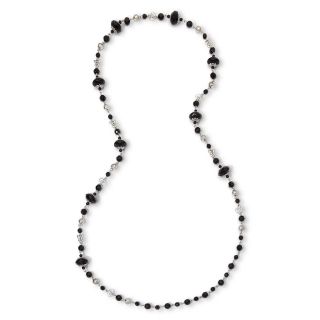 Black Glass Bead Filigree Long Necklace