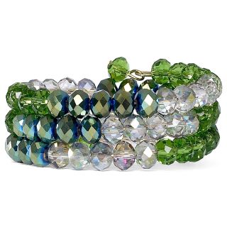Green & Clear Glass Bead Coil Bracelet
