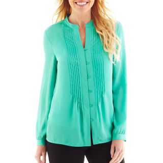 LIZ CLAIBORNE Long Sleeve Pintuck Blouse with Cami   Petite, Waterfall