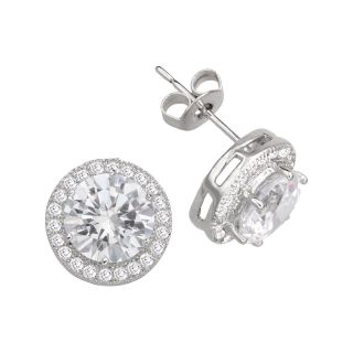 Bridge Jewelry Pure Silver Plated Round Cubic Zirconia Earrings