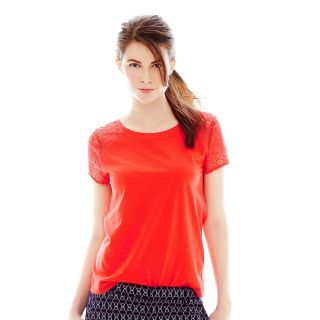 JOE FRESH Joe Fresh Crewneck Lace Tee, Red, Womens