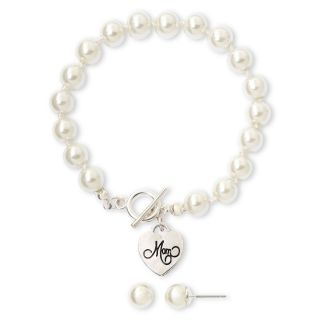 Vieste Simulated Pearl Mom Bracelet & Drop Earrings Set, White