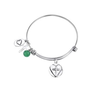 Bridge Jewelry Footnotes Too Stainless Steel Green Bead & Faith, Hope & Love